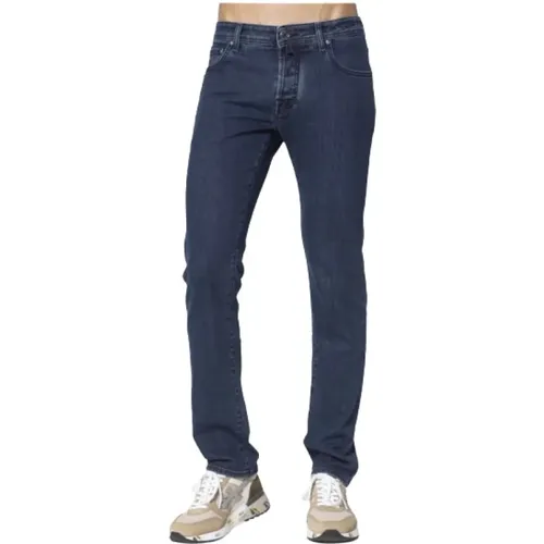 Dunkelblaue Gewaschene Slim Fit Jeans mit Grafischem Patch , Herren, Größe: W32 - Jacob Cohën - Modalova