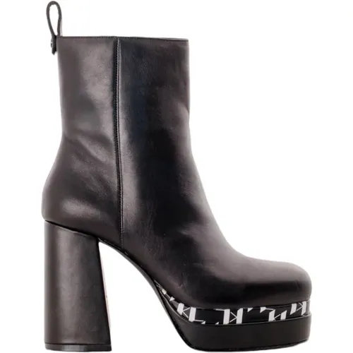 Schwarzer Stiefel mit weißem Logo , Damen, Größe: 40 EU - Karl Lagerfeld - Modalova