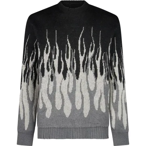 Flames Jacquard Jumper Sweater Black/Grey , male, Sizes: L, XL - Vision OF Super - Modalova