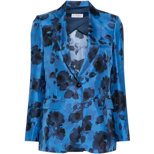 Blue Floral Print Silk Jacket , female, Sizes: M, S - Alberto Biani - Modalova