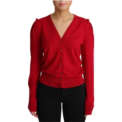 Luxuriöser Roter Woll-V-Ausschnitt Cardigan Pullover - Dolce & Gabbana - Modalova
