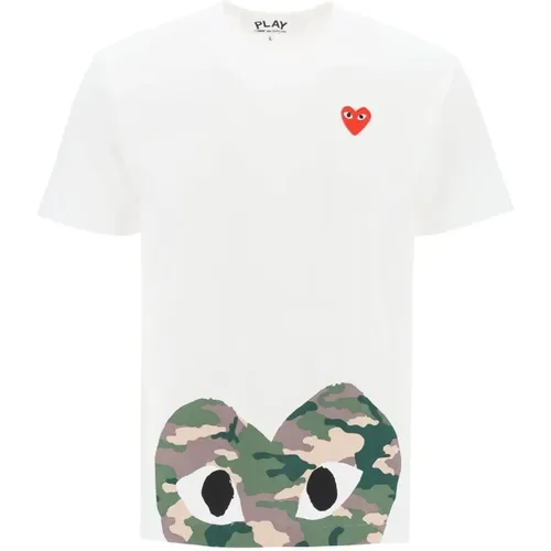 T-Shirts, male, , Size: L Comme Des Garcons Play Camouflage Heart T Shirt - Comme des Garçons Play - Modalova