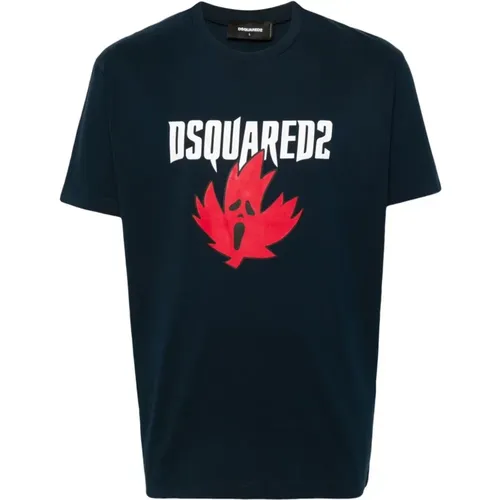 Blau Print T-shirt und Polo , Herren, Größe: M - Dsquared2 - Modalova