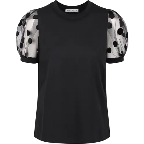 Polka Dot Sleeves Cotton T-Shirt , female, Sizes: L - Nina Ricci - Modalova