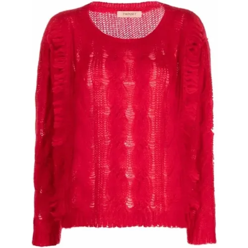 Sweater with Frayed Details , female, Sizes: S - Twinset - Modalova