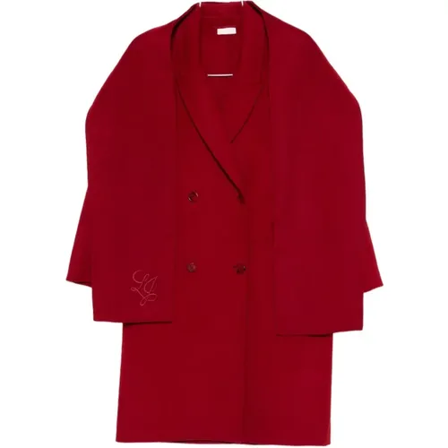 Double-Breasted Coats, female, , Size: S Wool Coat with Scarf - Liu Jo - Modalova