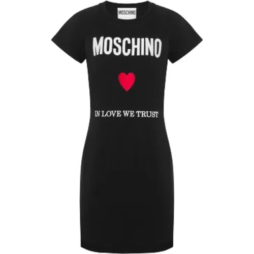 Schwarzes Baumwoll-Logo-besticktes Kleid , Damen, Größe: L - Moschino - Modalova