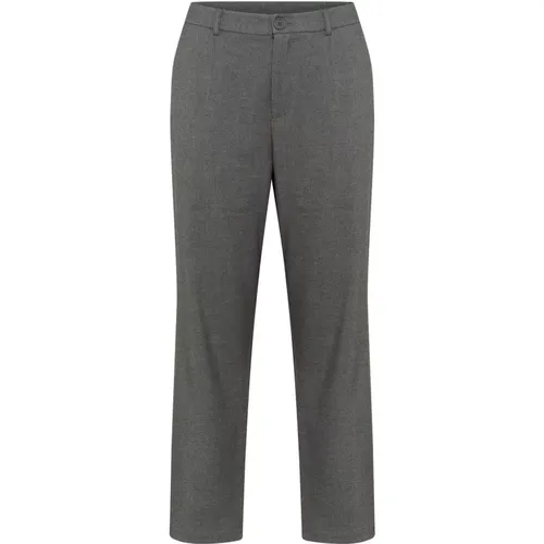 Dunkelgraue Melange Straight Hose , Damen, Größe: 2XL - Kaffe Curve - Modalova