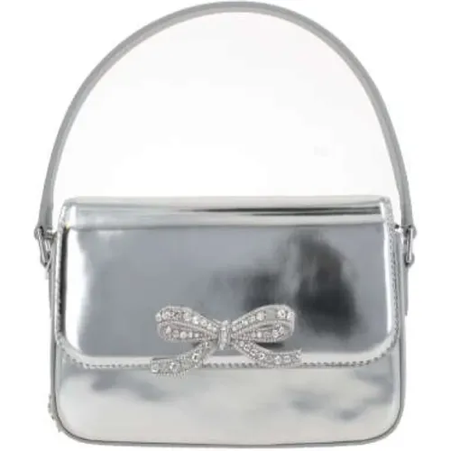 Handbags, female, , Size: ONE SIZE Silver Metallic Handbag with Crystal Bow - Self Portrait - Modalova