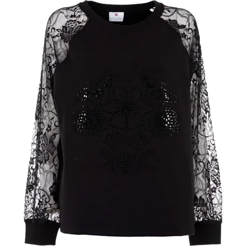 Sportlicher Schwarzer Sweatshirt mit Spitze Strass - Braccialini - Modalova