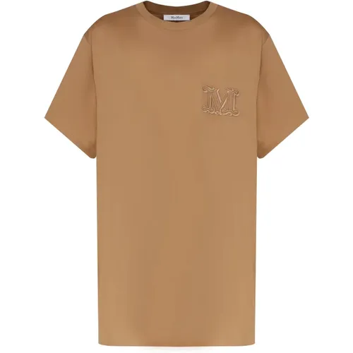 Braunes Baumwoll-T-Shirt mit Logo - Max Mara - Modalova