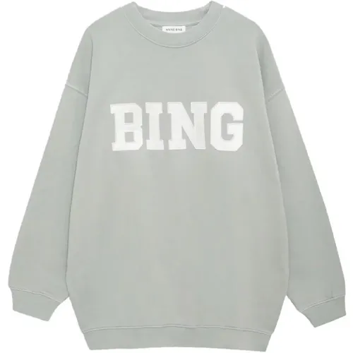 Satin Grafik Sweatshirt Elfenbein Salbei , Damen, Größe: L - Anine Bing - Modalova