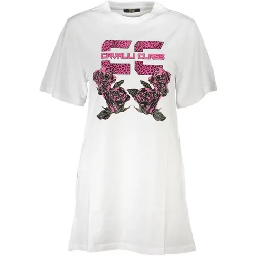 Short Dresses, female, , Size: L Rose Print Dress with Embroidered Logo - Cavalli Class - Modalova