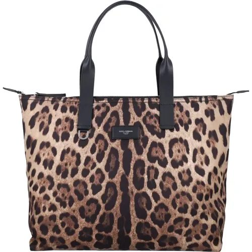 Tote Bags, male, , Size: ONE SIZE Leopard Print Tote Bag - Dolce & Gabbana - Modalova