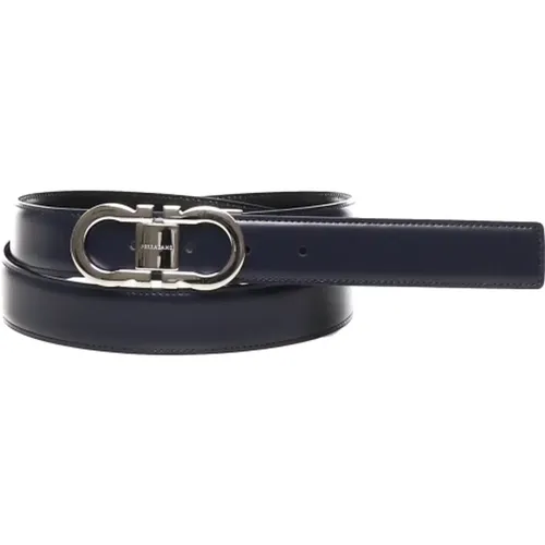 Belts, male, , Size: 105 CM Blue Gancini Buckle Leather Belt - Salvatore Ferragamo - Modalova