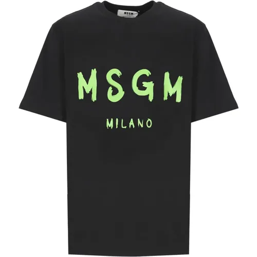 Schwarzes Baumwoll-T-Shirt mit Frontdruck , Herren, Größe: S - MSGM - Modalova