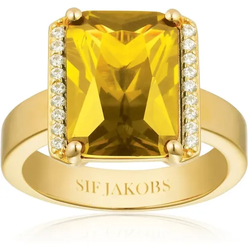 Vergoldeter Statement Ring mit Smaragdgeschliffenen Steinen , Damen, Größe: 58 MM - Sif Jakobs Jewellery - Modalova