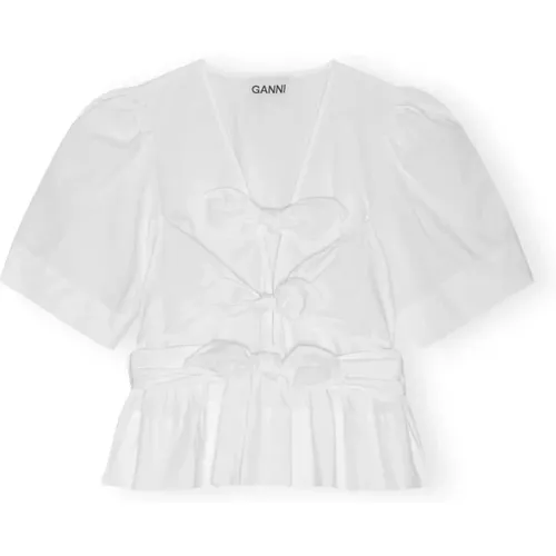 Blouses, female, , Size: M Cotton Tie Strap Blouse - Ganni - Modalova