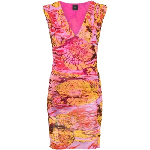 Sea Print Tulle Overlay Dress , female, Sizes: M, S, XS - pinko - Modalova