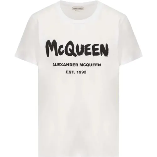 Weißes Oversize Baumwoll T-Shirt , Damen, Größe: S - alexander mcqueen - Modalova
