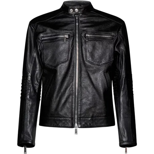 Leather Biker Coat , male, Sizes: L, M, XL - Dsquared2 - Modalova