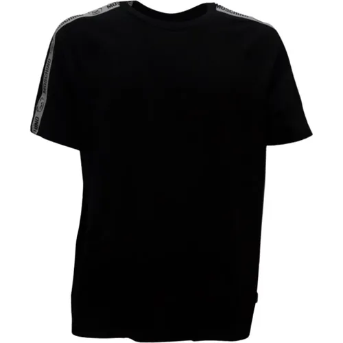 Schwarzes Baumwoll-T-Shirt mit Elastischen Bändern , Herren, Größe: XL - Moschino - Modalova