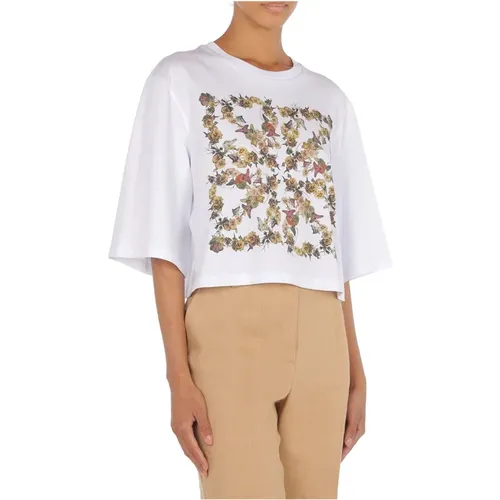 Blumendruck Weißes T-Shirt - alberta ferretti - Modalova