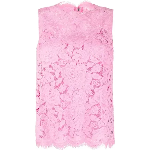 Floral Lace Sleeveless Top , female, Sizes: S - Dolce & Gabbana - Modalova