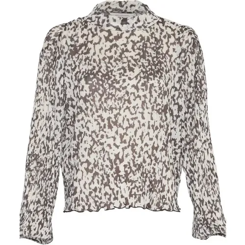 Grün beige plissiertes Print-Top Donette Illenora , Damen, Größe: S/M - moss copenhagen - Modalova