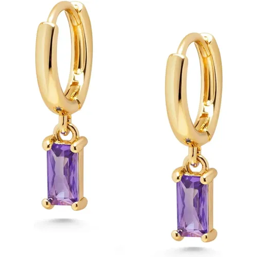 Purple Charm Huggie Earrings , female, Sizes: ONE SIZE - Nialaya - Modalova