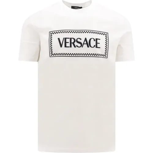 Ribbed Crew-neck T-Shirt with Logo Embroidery , male, Sizes: M, XL, L - Versace - Modalova