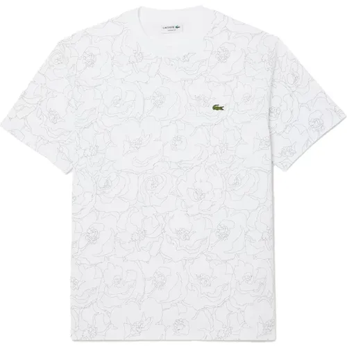 T-Shirts, male, , Size: XS Floral Print Cotton T-shirt - Lacoste - Modalova