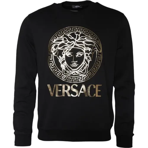 Sweatshirts, male, , Size: L Cotton Crew Neck Sweatshirt - Versace - Modalova