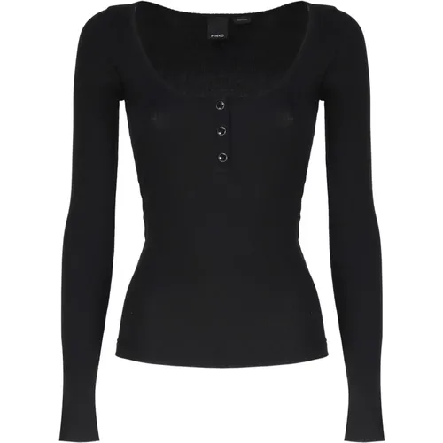 Schwarzer Pullover mit Rundhalsausschnitt , Damen, Größe: XS - pinko - Modalova