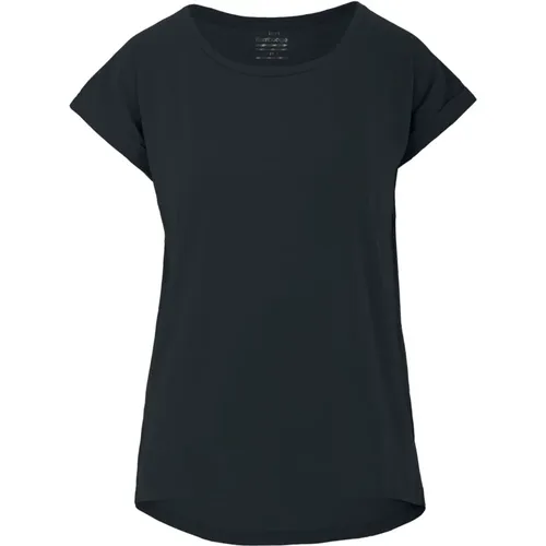 Kurzärmeliges T-Shirt mit Rundhalsausschnitt und Umschlägen , Damen, Größe: M - BomBoogie - Modalova