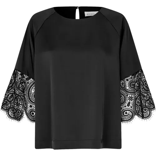 Schwarzes Besticktes Top mit 3/4 Ärmeln , Damen, Größe: XL - Masai - Modalova