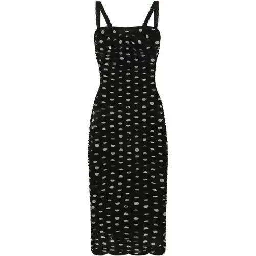 Polka-dot Midi Dress with Tulle Panel , female, Sizes: S, XS, M, L - Dolce & Gabbana - Modalova