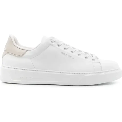 Weiße Leder Logo Patch Sneakers , Herren, Größe: 42 1/2 EU - Woolrich - Modalova