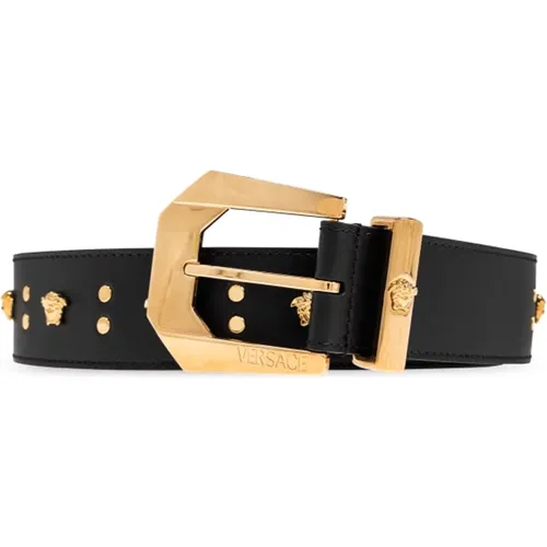 Belts, male, , Size: 95 CM Leather belt with appliqués - Versace - Modalova