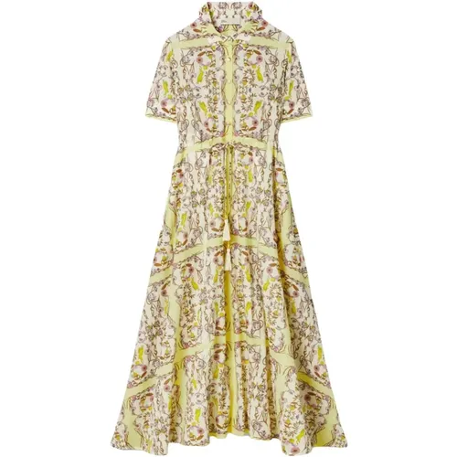 Chartreuse Meadow Printed Shirt Dress , female, Sizes: S - TORY BURCH - Modalova