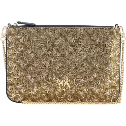 Clutches, female, , Size: ONE SIZE Golden Monogram Chain Shoulder Bag - pinko - Modalova