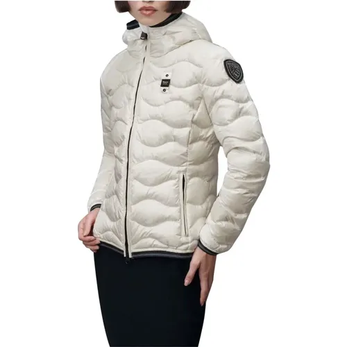 Weiße Kapuzen Wave Puffer Jacke , Damen, Größe: S - Blauer - Modalova