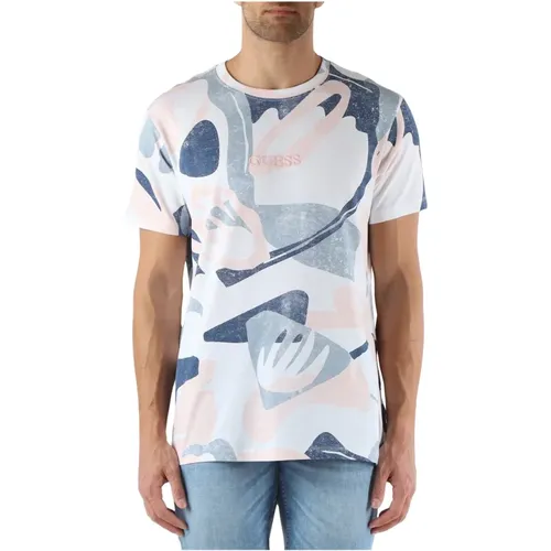Regular Fit Baumwoll-T-Shirt mit Frontlogo-Stickerei - Guess - Modalova