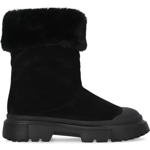 Schwarze Wildlederstiefel mit Eco-Fur Details , Damen, Größe: 36 EU - Hogan - Modalova