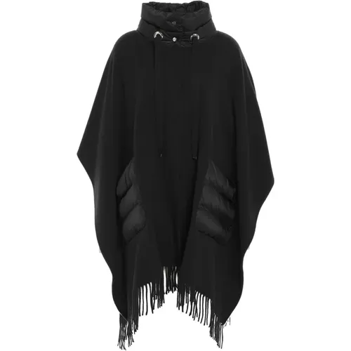 Fringed Down Cape with High Collar , female, Sizes: ONE SIZE - Herno - Modalova