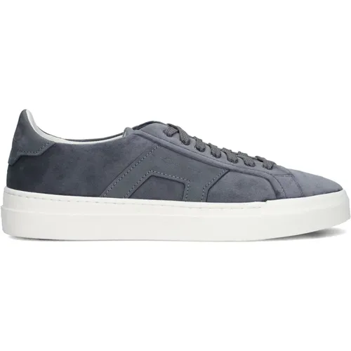 Samt Low Top Sneakers Blau , Herren, Größe: 41 EU - Santoni - Modalova