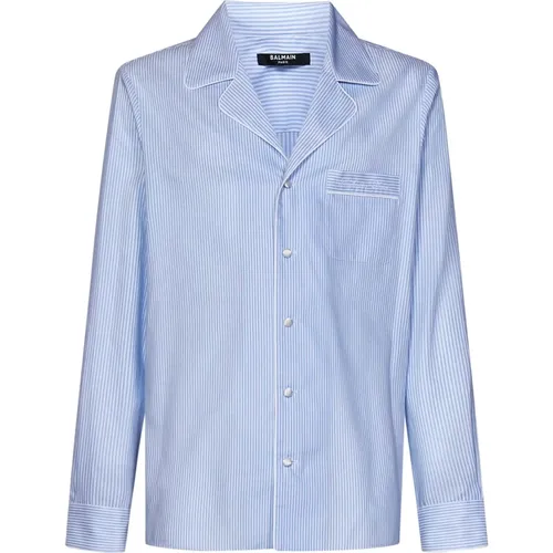 Pajama-Style Cotton Poplin Shirt , male, Sizes: L, M - Balmain - Modalova