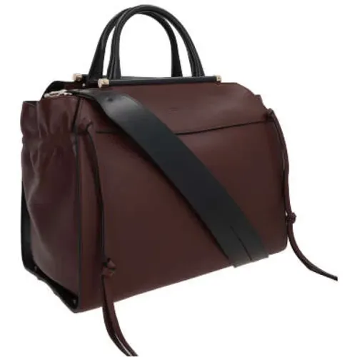 Dark Hammered Leather Handbag with Platinum Hardware and Removable Strap , female, Sizes: ONE SIZE - Chloé - Modalova