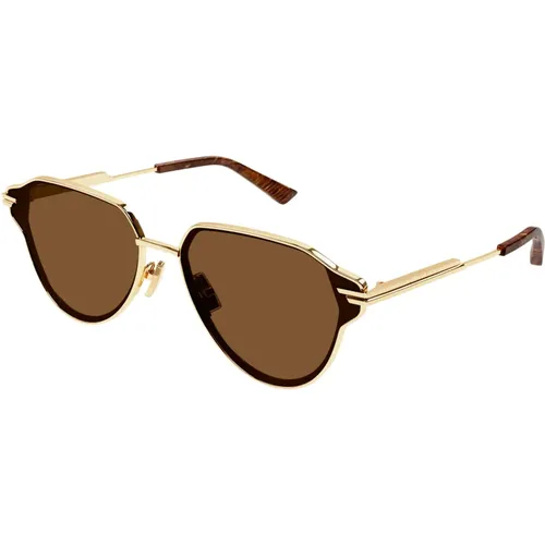 Gold/Braune Sonnenbrille - Bottega Veneta - Modalova