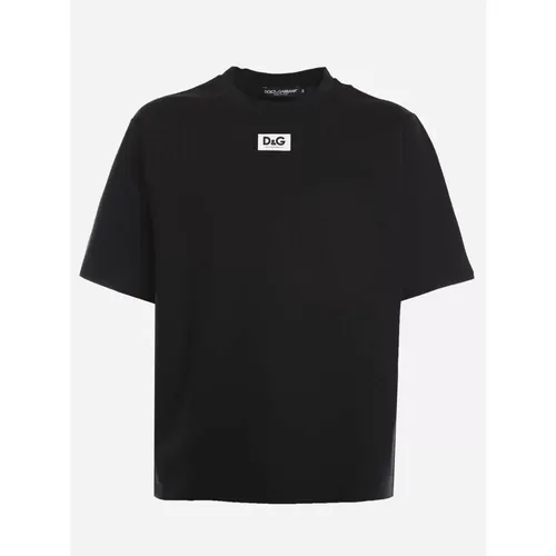 Schwarze T-Shirts und Polos mit Logo-Patch - Dolce & Gabbana - Modalova